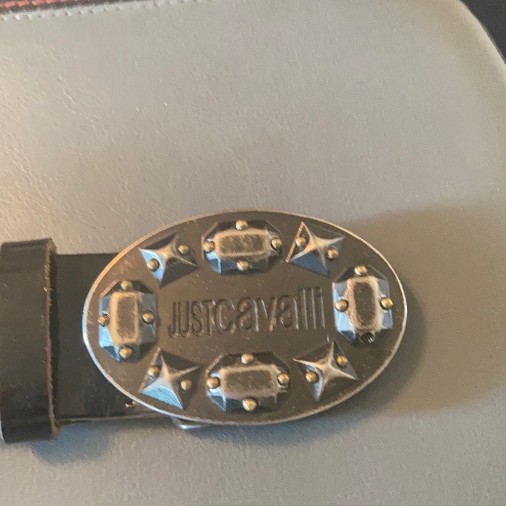 Just Cavalli designer black patent stud belt